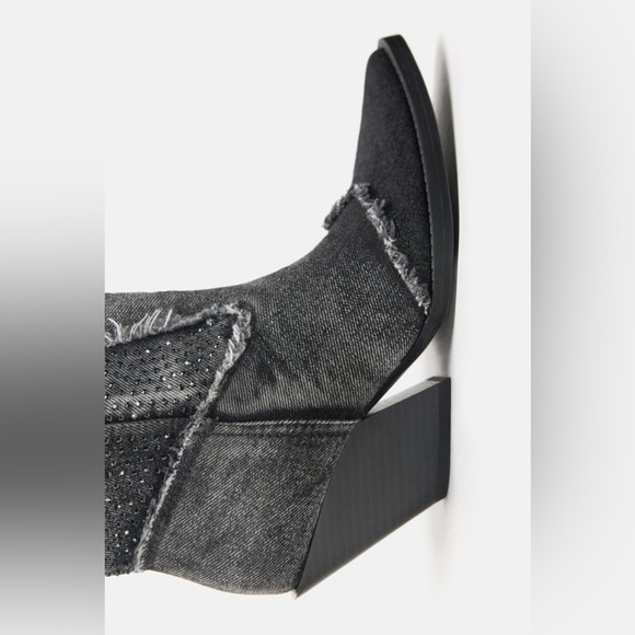 ZARA RHINESTONE DENIM COWBOY BOOTS - Picture 11 of 16